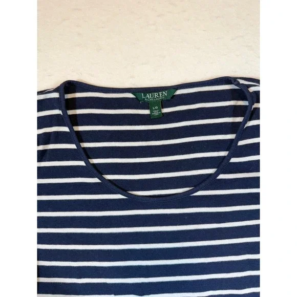 Lauren Ralph Lauren Striped Scoop Neck 3/4 Sleeve Top Women's Size Large - Picture 3 of 5